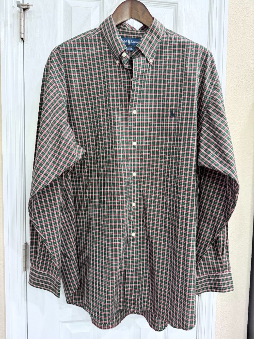 Ralph Lauren Blake XL Plaid Button Down Shirt Green Red Cotton Classic Fit